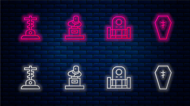 用墓碑十字架和棺材排成一行图片下载