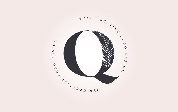 异国情调字母q标志与棕榈叶图案图片下载