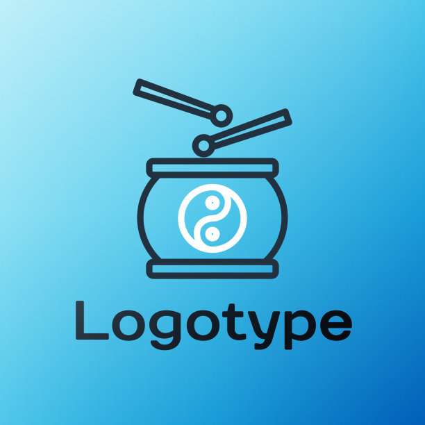 线中国鼓图标孤立在蓝色背景图片下载