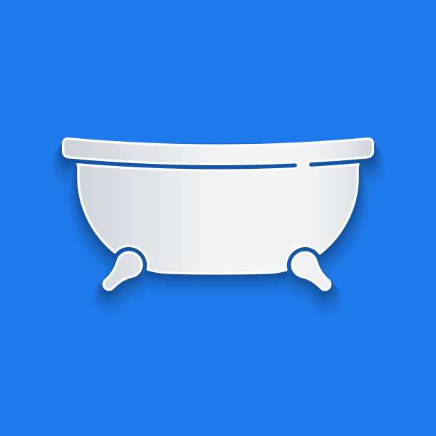 剪纸浴缸图标孤立在蓝色背景图片下载