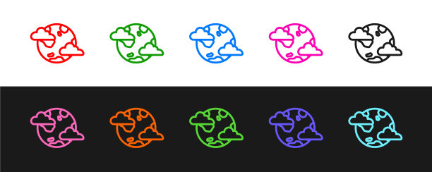 设置线地球行星与云图标孤立上图片下载