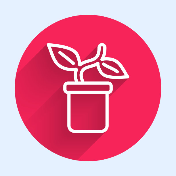 白线植物在花盆图标孤立与长图片下载