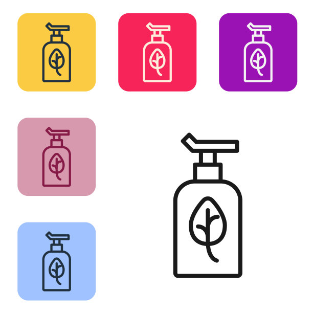 黑色线有机化妆品图标孤立黑色图片下载