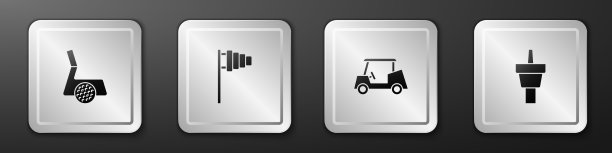 设置高尔夫球杆与球旗车和球座图标图片下载