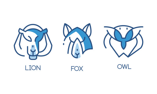 动物标志设计集合抽象徽章与狮子图片下载