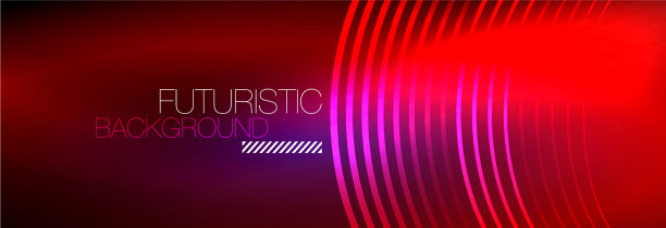 暗抽象背景与发光的霓虹灯圈图片下载