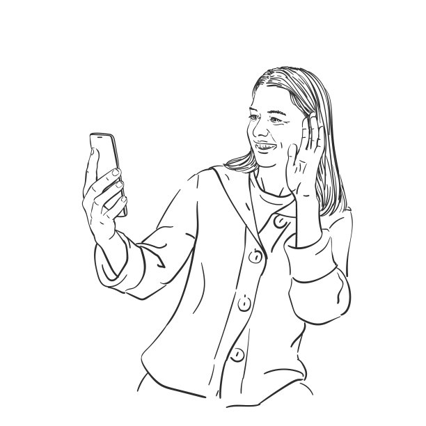 素描快乐的女人在视频通话图片下载