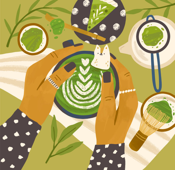 俯视图抹茶食品和饮料女性的手图片下载