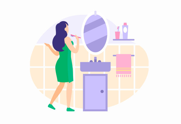 女孩在浴室里刷牙很漂亮图片下载