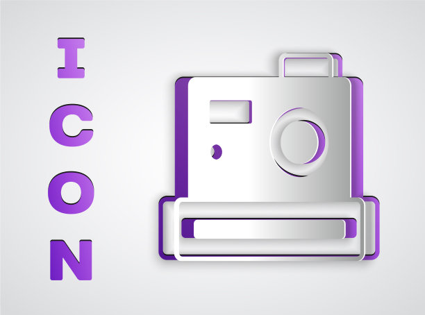 剪纸照片相机图标孤立在灰色图片下载