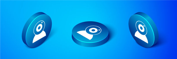 等距网络摄像头图标孤立在蓝色图片下载