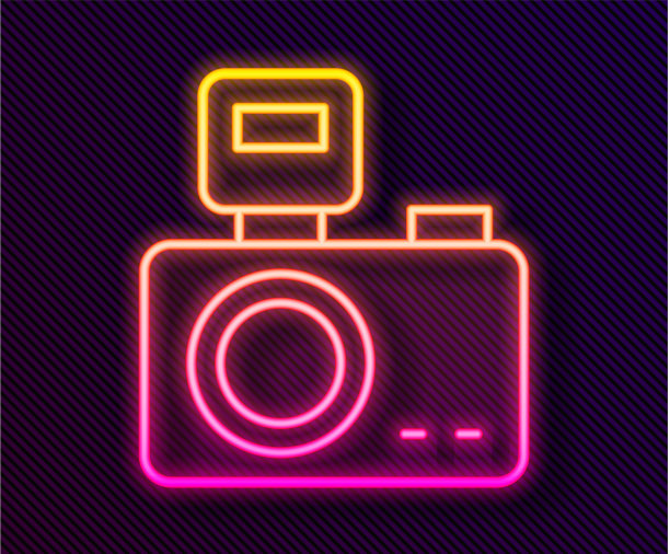 发光的霓虹灯线相机与照明闪光灯图片下载
