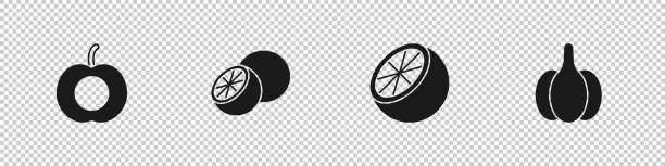 设置桃子、水果、橘子和大蒜的图标图片下载