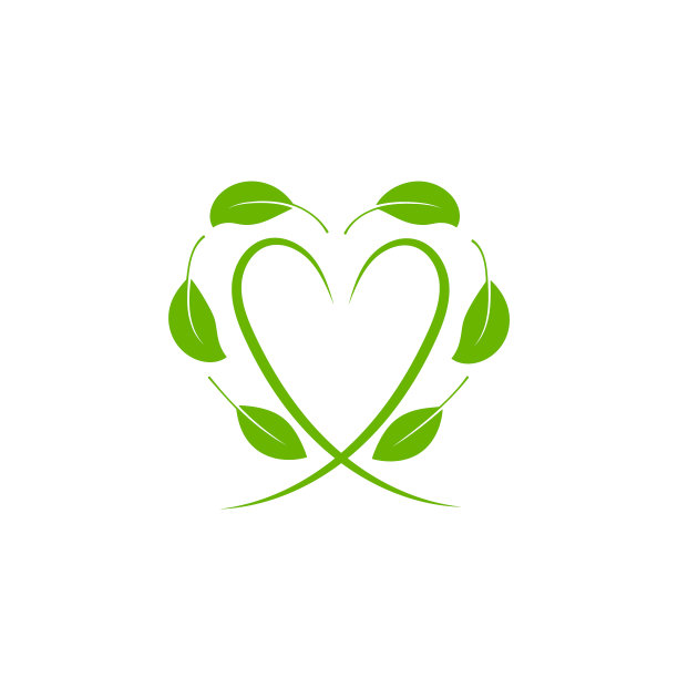 绿色心环绕树叶生态象征图片下载