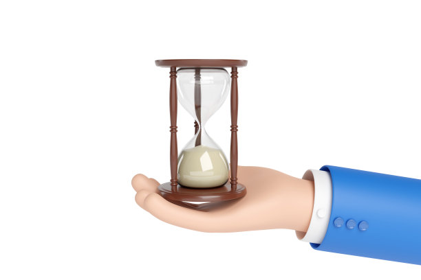 卡通手握沙漏孤立在白色背景。3 d演示。图片下载