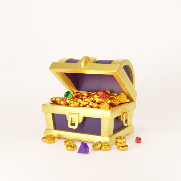打开了装有硬币的宝箱。三维渲染图片下载