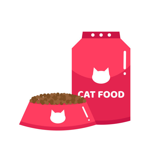 粉红色碗和包装干猫粮图片下载