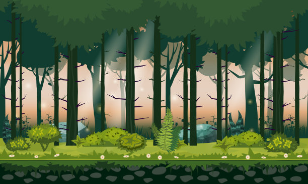 森林景观水平无缝背景图片下载