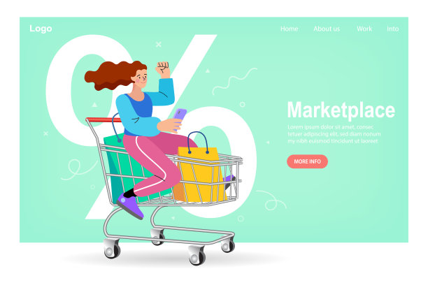 女人喜欢用笔记本电脑购物。数字营销。矢量插图。图片下载