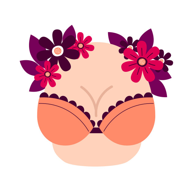 戴着花胸罩的女人的胸部。整形手术，妇女健康，母乳喂养矢量图图片下载