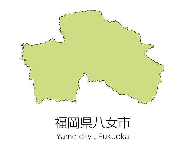日本福冈县矢名市地图。翻译过来就是:“福冈县yamame市。”图片下载