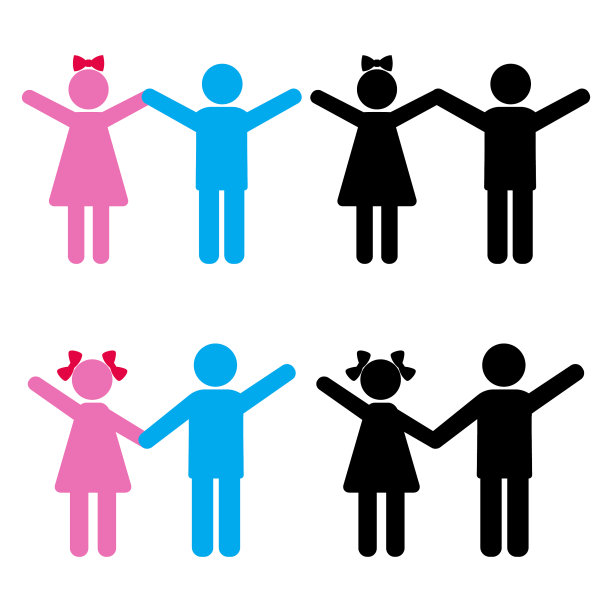 剪影的孩子们手牵着手图片下载