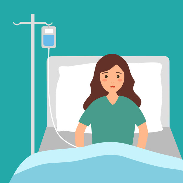 一个生病的女人躺在病床上打点滴女患者在医院带菌者。图片下载