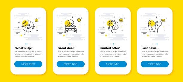 向量集合的欧盟关闭边界，冠状病毒药丸和眼睛的目标线图标设置。向量图片下载