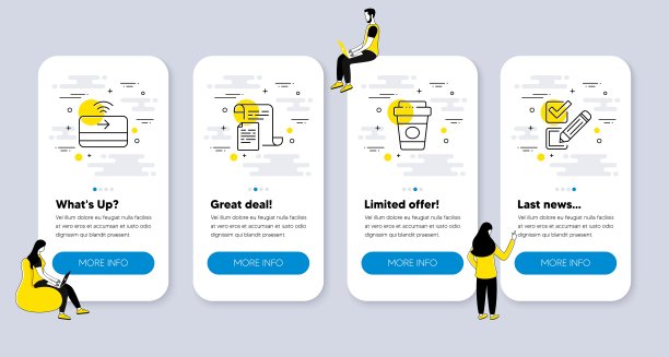 向量集合的业务图标外卖咖啡，文件和非接触式支付。向量图片下载