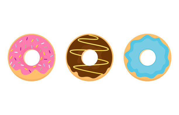 可爱和明亮的一套甜甜圈图标。平面设计的甜点图标。不同的可爱的甜甜圈图片下载