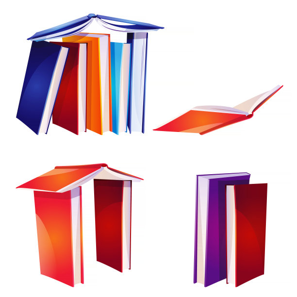 一套彩色的书在一个孤立的白色背景。创意海报或横幅。图片下载