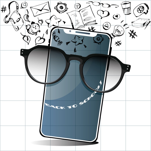 欢迎来到学校!手机与文字和手绘在一个孤立的白色背景。创意海报或横幅。图片下载