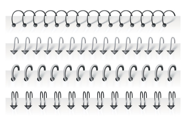 为日历，日记，记事本，文件封面或小册子页的笔记本螺旋，钢丝钢圈绑定和弹簧。金属针隔离在白色背景上。可以用作页面分隔符吗图片下载