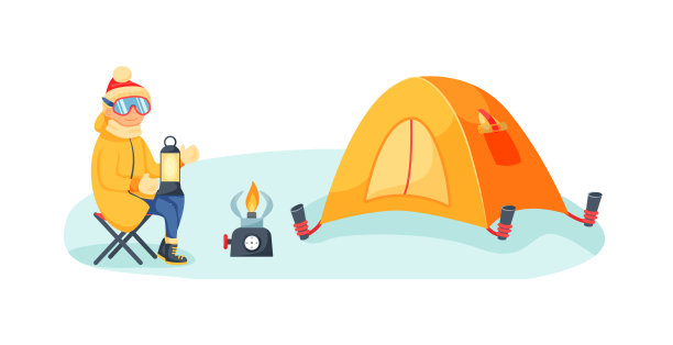 登山运动员在冬季露营地里进行温暖的休息图片下载