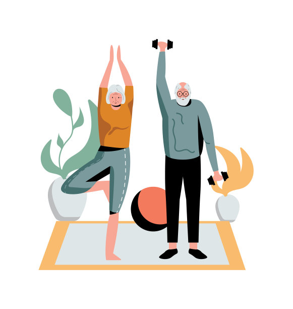 老夫妇在白色上做晨练图片下载