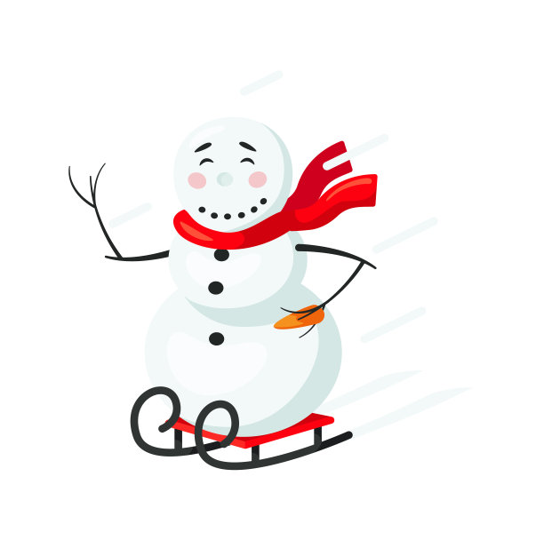 兴奋的微笑滑稽的雪人雪橇孤立在白色图片下载