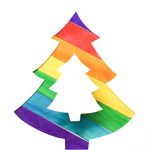 圣诞贺卡的想法与彩虹颜色的圣诞树。图片下载