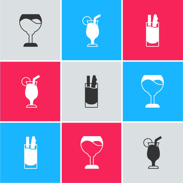 设置酒杯鸡尾酒和血腥玛丽图标图片下载