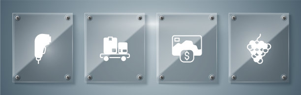 集葡萄，水果，信用卡，手推车和箱子图片下载