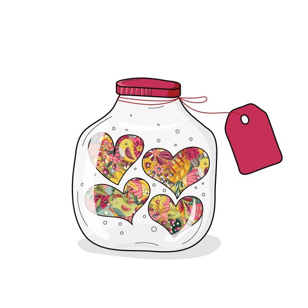 玻璃透明的罐子里装满了鲜艳的花朵、树叶、树枝、小鸟。完美的壁纸，贺卡，织物，纺织品，网页设计。手绘。矢量图图片下载