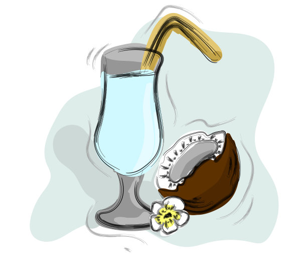 手绘的椰子风情鸡尾酒图片下载