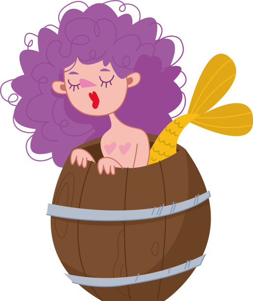 卷曲的美人鱼和紫色的头发女孩向外看图片下载