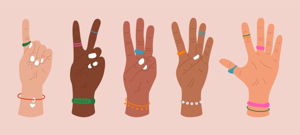 手指显示数字。女手用饰物数手指，手画平面设计。矢量图图片下载