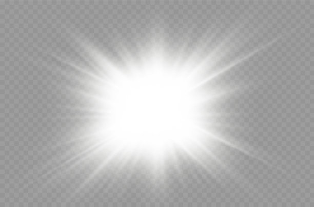 白色发光的恒星，爆发的太阳射线。图片下载