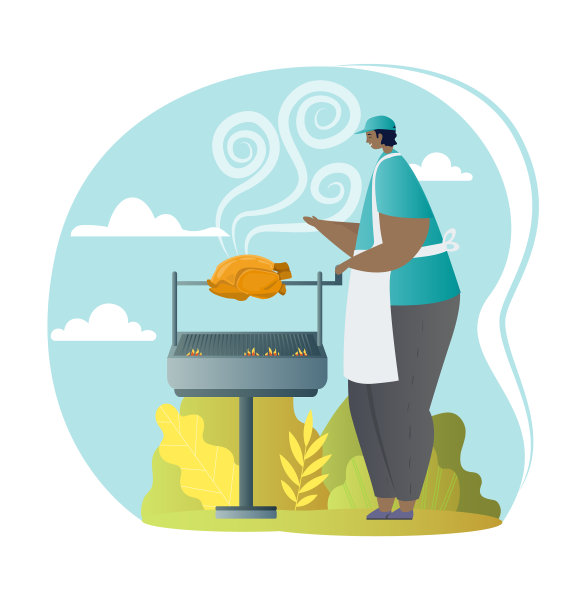 欢快的男子正在烹饪美味的酥脆鸡图片下载