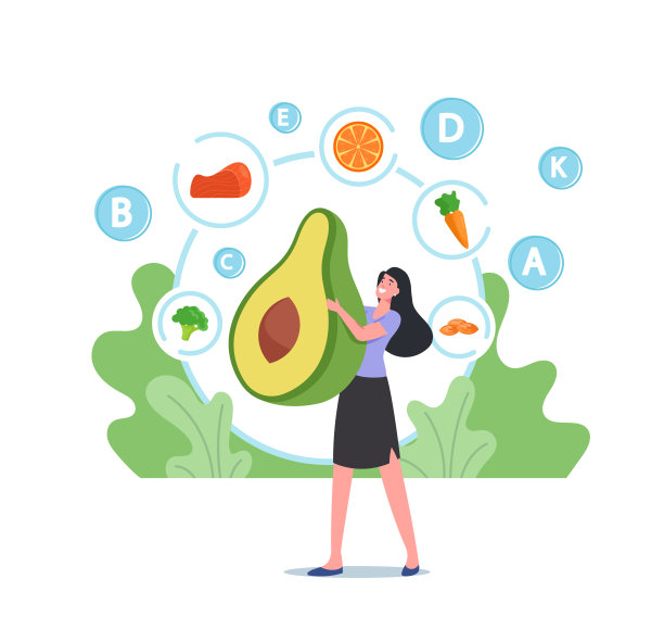 微小的女性角色持有巨大的新鲜牛油果皮肤健康，排毒，强化营养，皮肤健康食品图片下载