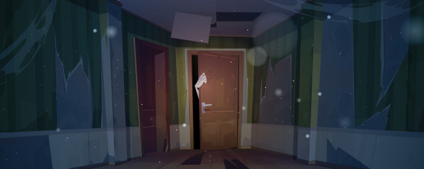 有僵尸手和门上抓痕的老房子图片下载