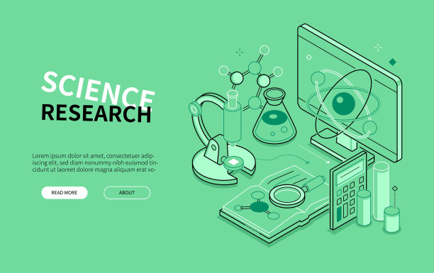 科学研究-线设计风格等距网横幅图片下载