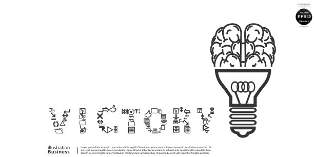 插图商业。设计理念和概念思考创意。为了成功，计划，思考，搜索，分析，沟通，未来的想法，创新技术现代。矢量图片下载