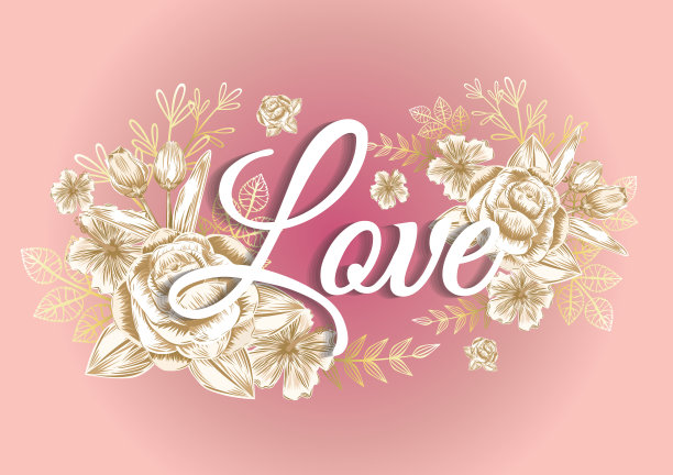 粉红玫瑰和金色元素标签图片下载